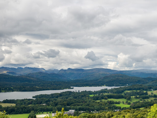Views of Lake Windermere and the surrounding fells from Orrest Head