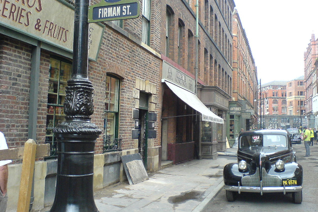 Street scene in Manchester's Northern Quarter during the filming of Captain America: The First Avenger