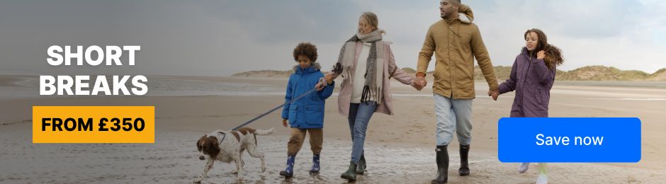 Family walking their dog on the beach