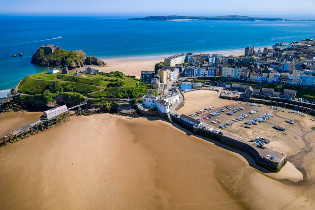 Aerial view of Tenby Castle and Beach, Pembrokeshire