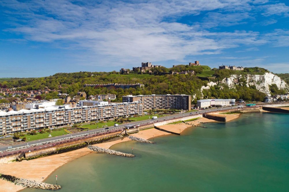 Drone shot looking over Dover